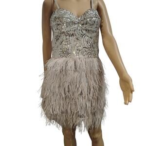 Bebe Blush Pink Roaring 20s Flapper Speakeasy Old Hollywood Cocktail Dress Large